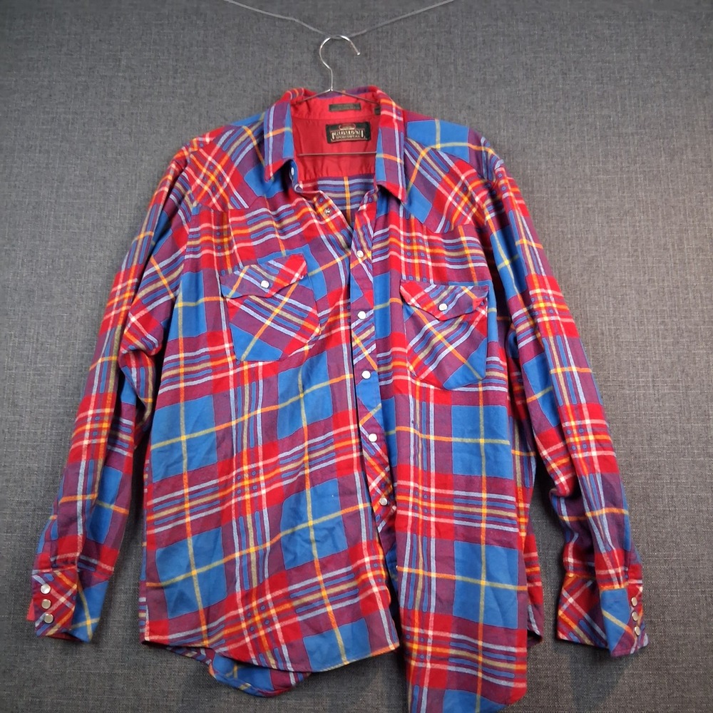 Greatland Sportswear Mens XL Western Pearl Snap Plaid Shirt Red Blue Acrylic